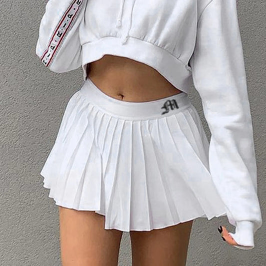 And Golf Balls Mini Pleated Skirt Elastic Waist White Sports Y2K Solid Sexy Tennis Skirt