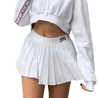 And Golf Balls Mini Pleated Skirt Elastic Waist White Sports Y2K Solid Sexy Tennis Skirt