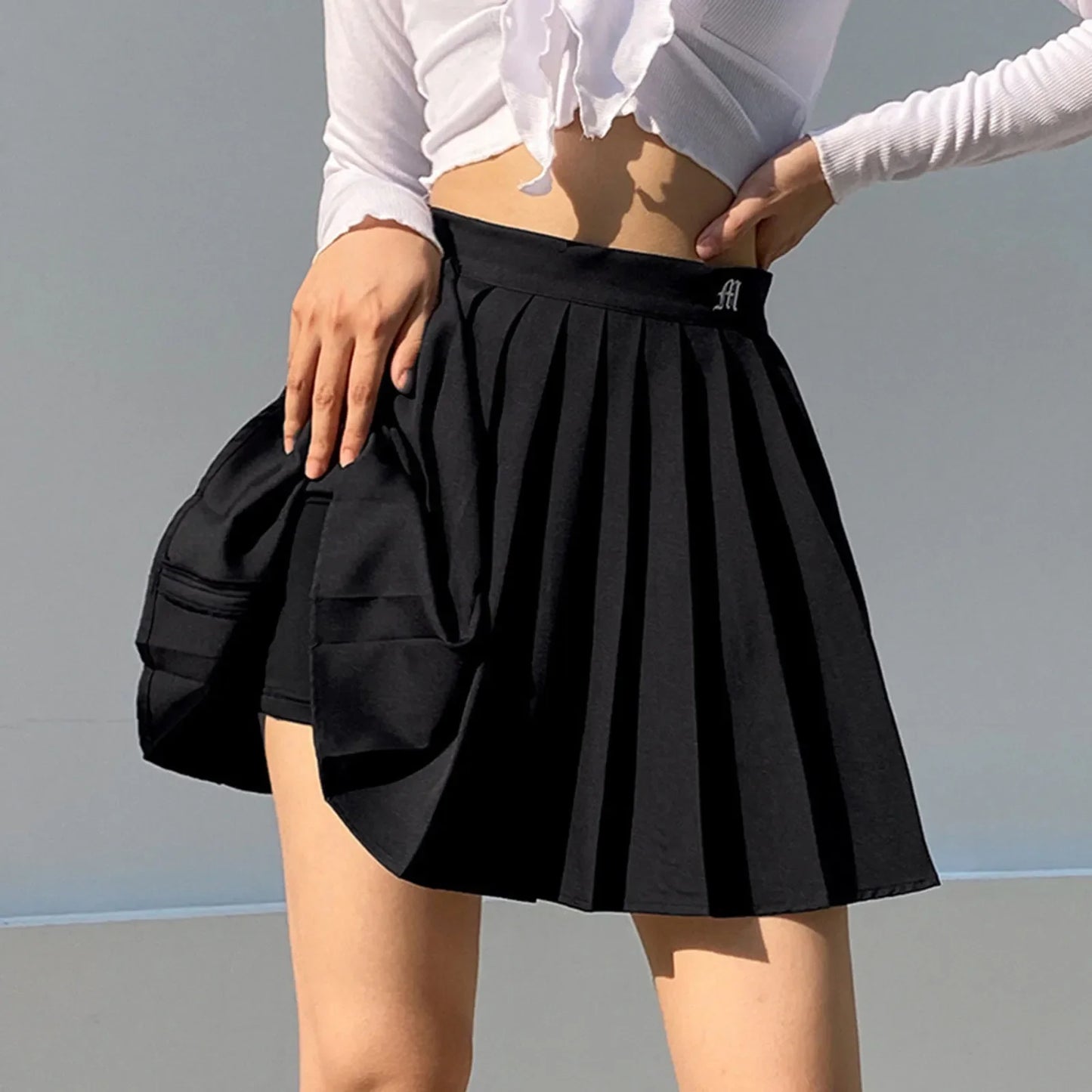 And Golf Balls Mini Pleated Skirt Elastic Waist White Sports Y2K Solid Sexy Tennis Skirt