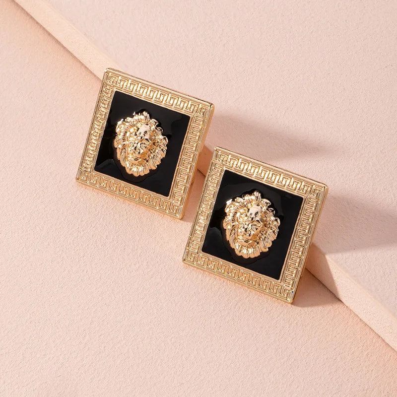 Fashion Vintage Elegant Wedding Square Engagement Punk Luxury Lion Enamel Earring