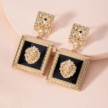 Fashion Vintage Elegant Wedding Square Engagement Punk Luxury Lion Enamel Earring