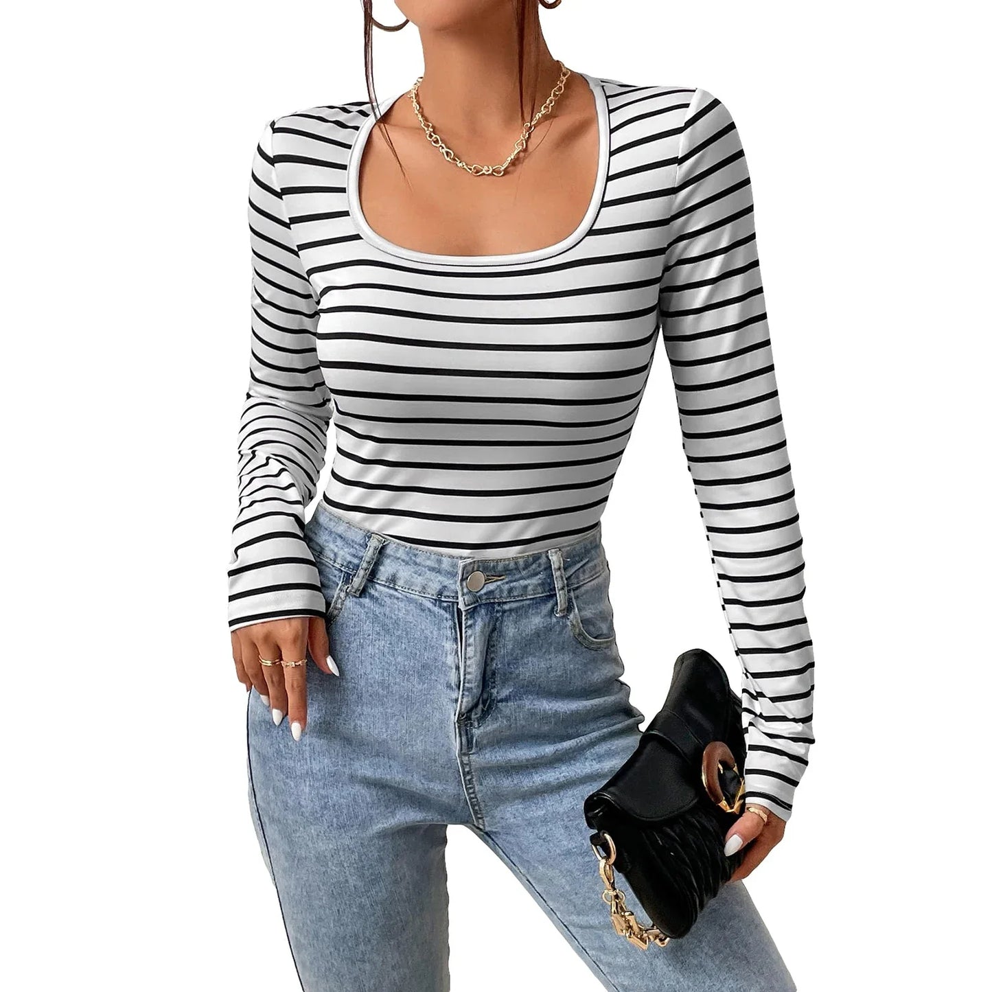 Fall U Striped Slim Ladies Streetwear Casual Daily Fashion T-shirt