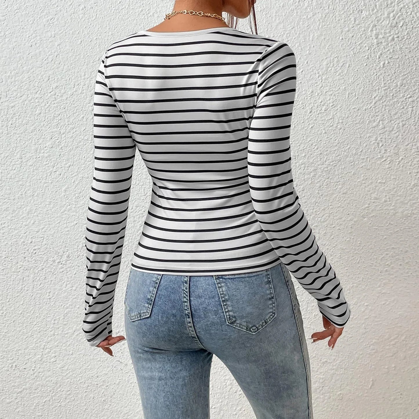 Fall U Striped Slim Ladies Streetwear Casual Daily Fashion T-shirt