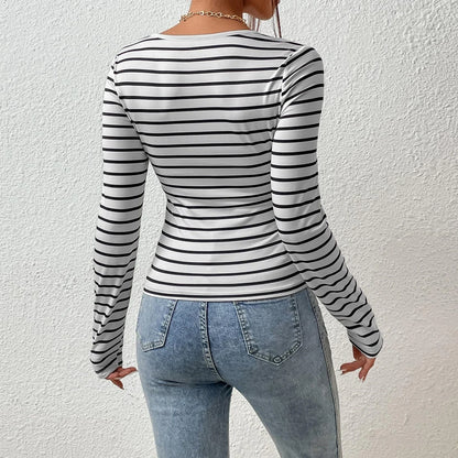 Fall U Striped Slim Ladies Streetwear Casual Daily Fashion T-shirt