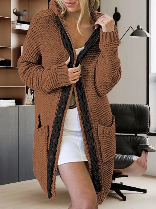 Fashion Women Sweaters 2024 Color Blocking V-neck Long Sleeve Casual Dough Twists Jerseys Coat
