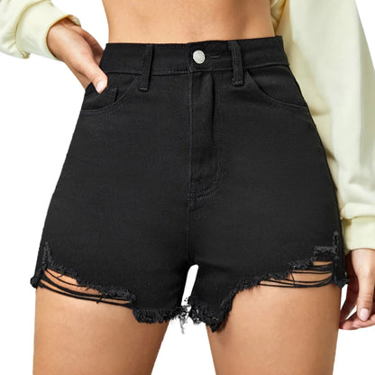 Y2k Street Style Distressed Denim High Waisted Shorts with Print