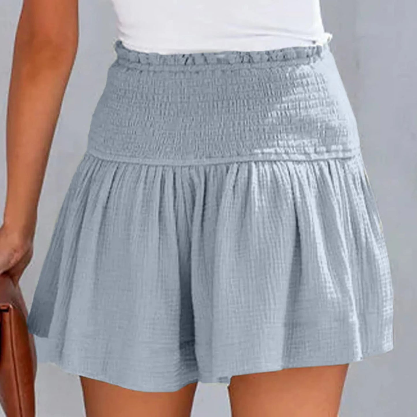 Casual Cotton High Elastic Waisted Pleated Ruffle Short