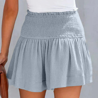 Casual Cotton High Elastic Waisted Pleated Ruffle Short