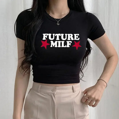 Future Star Print Retro E-girl Crop T-Shirt