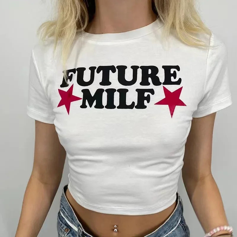 Future Star Print Retro E-girl Crop T-Shirt