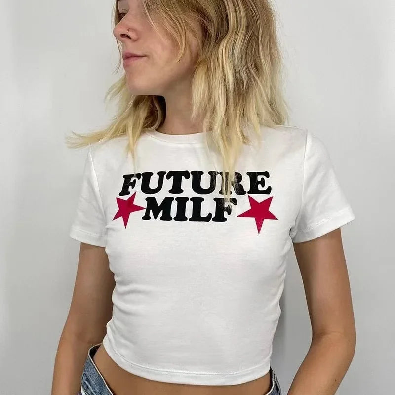 Future Star Print Retro E-girl Crop T-Shirt