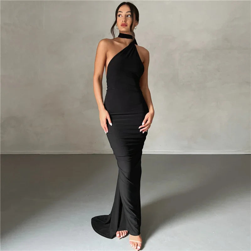 Halter Sexy Wrap Summer Club Maxi Party Backless Evening Dresses Dress