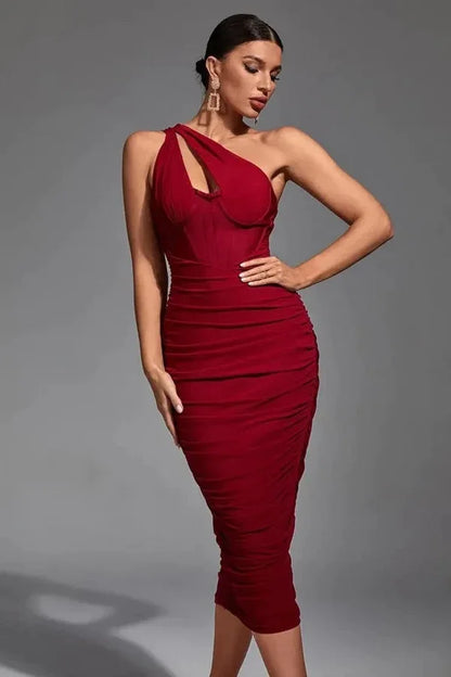 Backless Club Evening Mesh Ruched Off Midi Shoulder Bodycon Long Sexy Dress