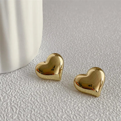 Gold Color Smooth Surface Love Heart Shaped Fashion Bridal Jewelry Earring