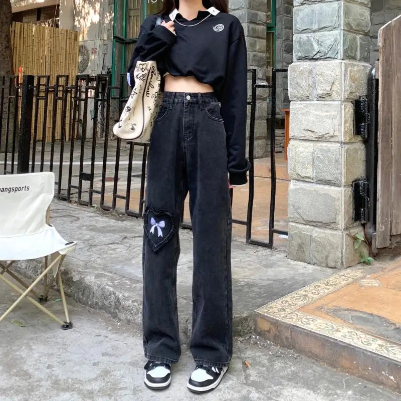 High Halloween Denim Waist Black Pants