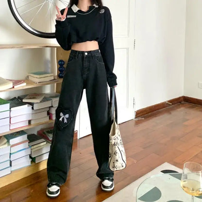 High Halloween Denim Waist Black Pants