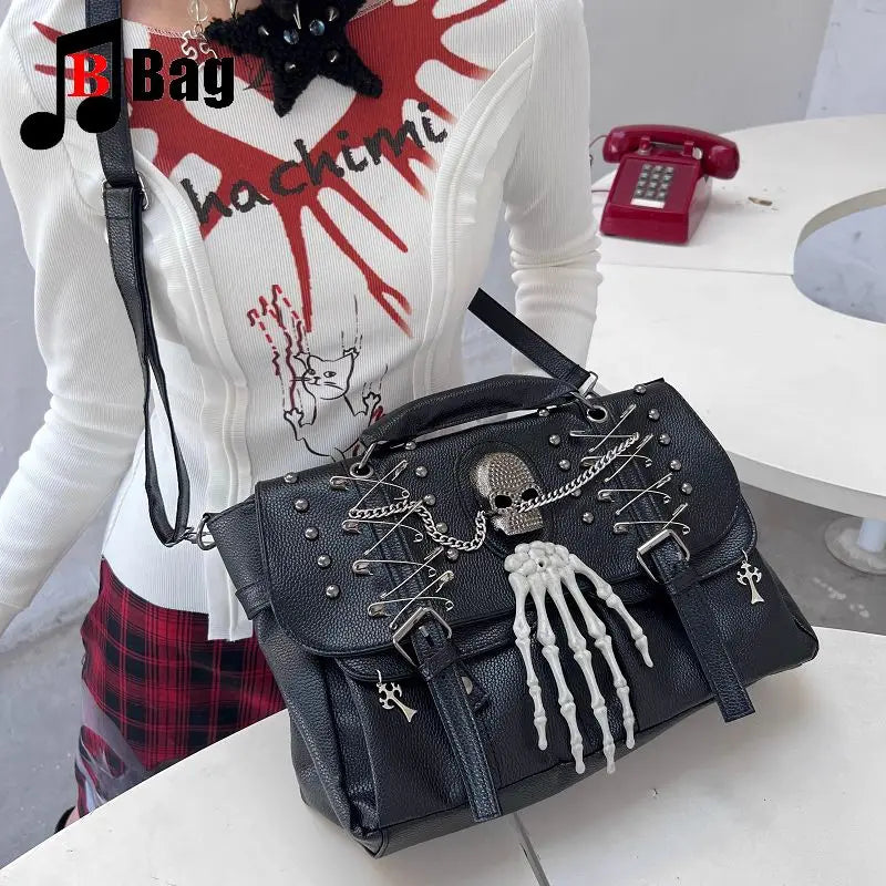 Gothic One Lolita Skull Chain Y2K Punk Rivet Harajuku Shoulder Bag