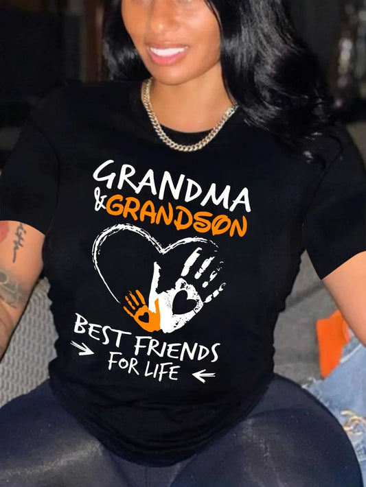 Grandma & Grandson Print Women's Casual Short Sleeve Top T-shirt