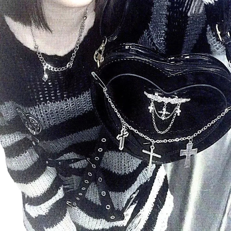 Y2K Shaped Gothic Crossbody Shoulder Cross Punk Women Heart Subculture Bag