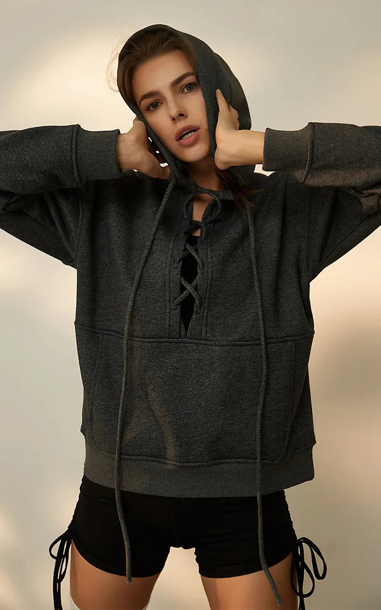 Autumn Winter Cotton Fleece Drawstring Hooded Sweater Jacket