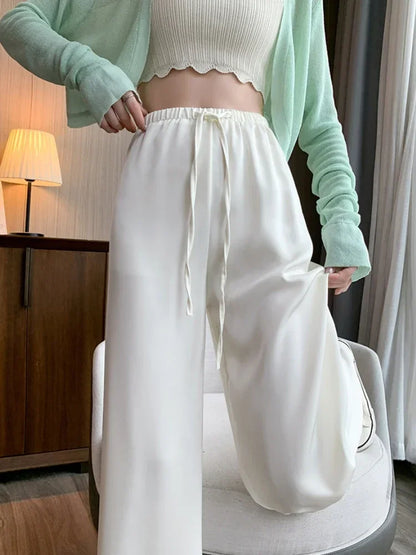 Simple Knitting Pit Strip Elastic Waist Mop Straight Tube Casual Pants