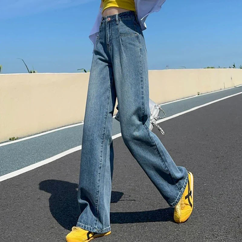 High Waisted Wide Leg Straight Loose Denim Pants