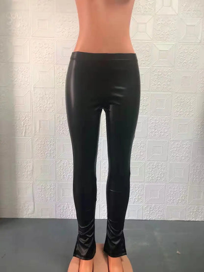 Black Leather Look Petite Faux Leather Leggings Butt Lift Compression Pants