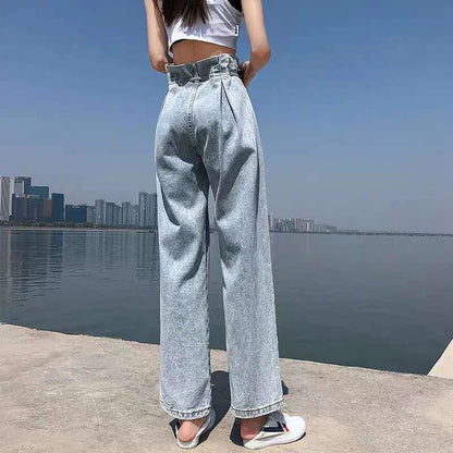 High-waisted Straight Women Loose Waist Dragging Pear-shaped Body Female Jeans