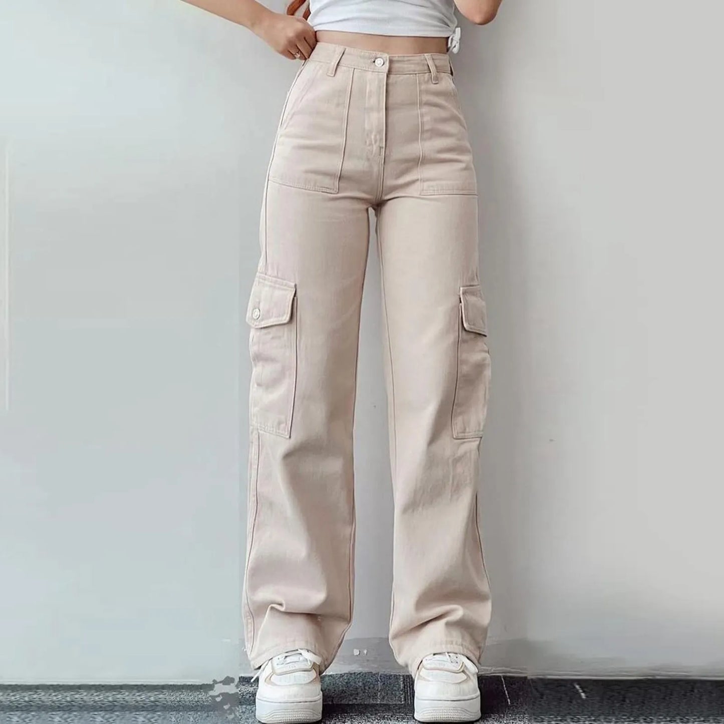 Office Lady Casual Real Sheepskin Wide Leg Genuine Leather Loose Fit Pants