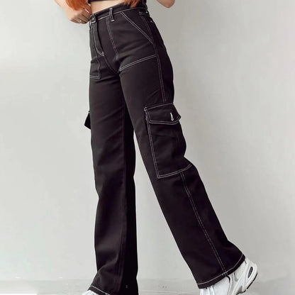 Office Lady Casual Real Sheepskin Wide Leg Genuine Leather Loose Fit Pants