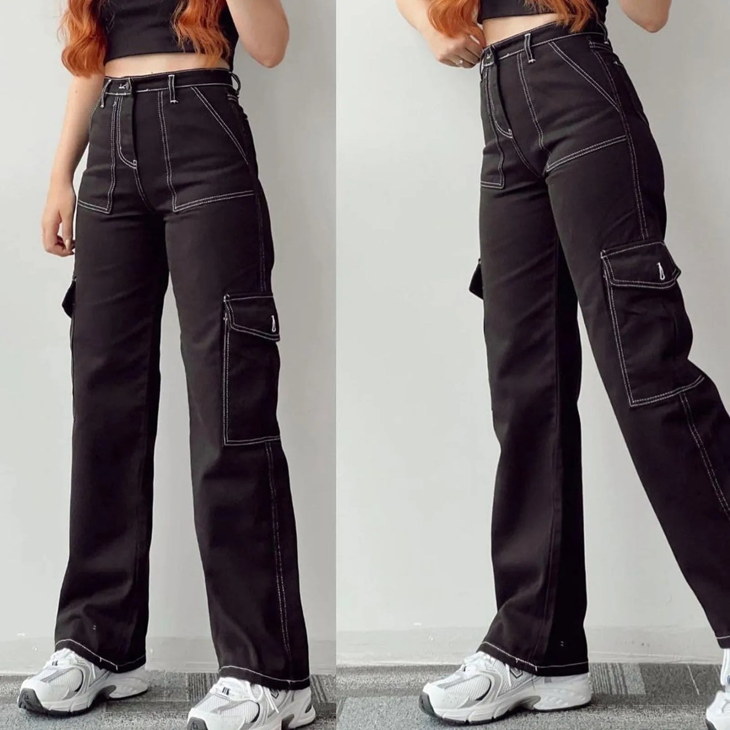 Office Lady Casual Real Sheepskin Wide Leg Genuine Leather Loose Fit Pants