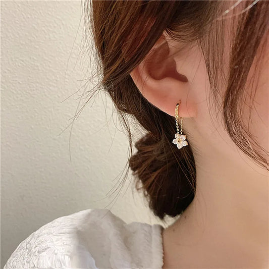 Elegant Zircon Flower Metal Chain Fashion Oorbellen Korean Earring