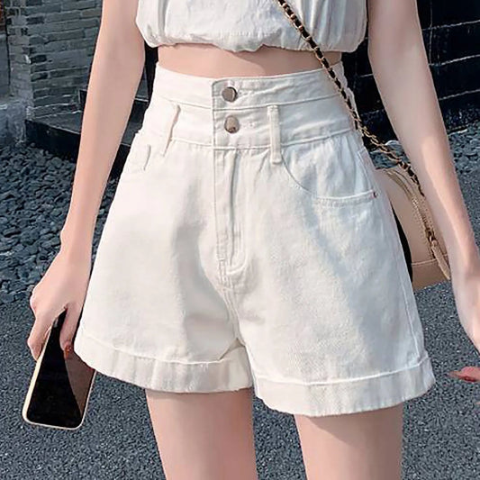 High Denim Shorts Women 2024 New Fashion Wide Leg Femme Office Sport Shorts