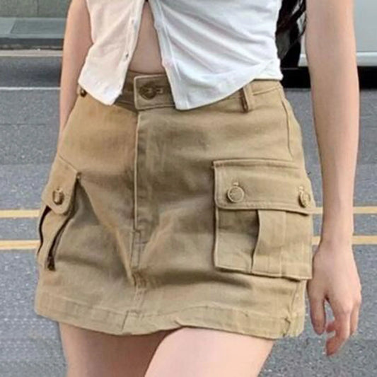 Mini Denim Skirt Fashion High Waist Elastic Straight Harajuku Vintage Short Skirt