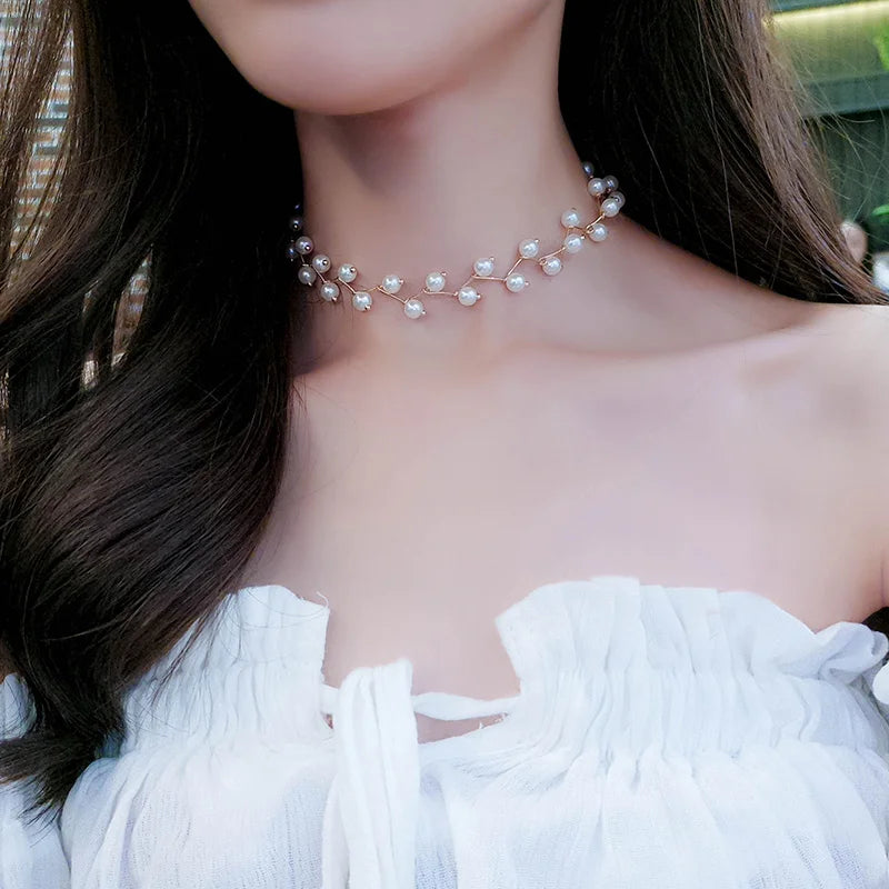 Simulated Pearl Multilayer Statement Collar Femme Jewelry Kpop Necklace