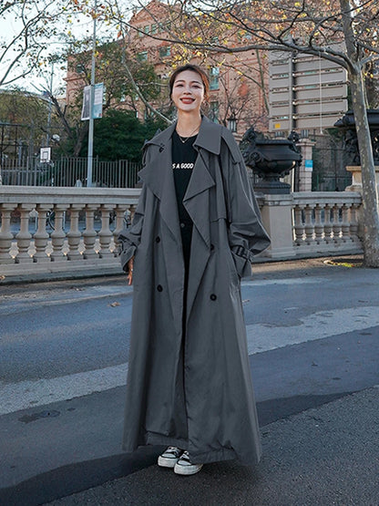 Spring Autumn Extra Long Flowy Oversized Casual Belt Double Breasted Loose Korean Fashion 2024 Stylish Coat