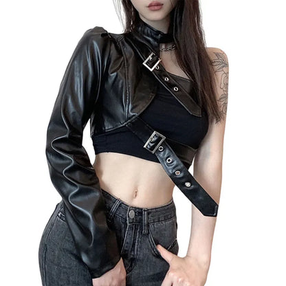 Leather Goth Punk Emo Stylish Elegant Classic Trendy Unique Chic Crop Top