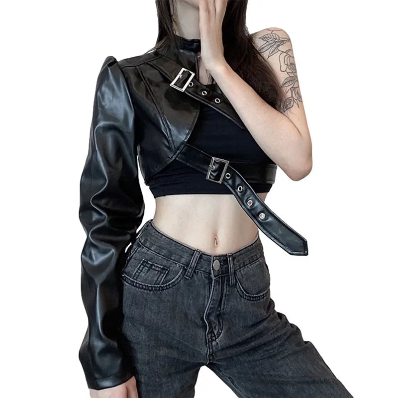 Leather Goth Punk Emo Stylish Elegant Classic Trendy Unique Chic Crop Top