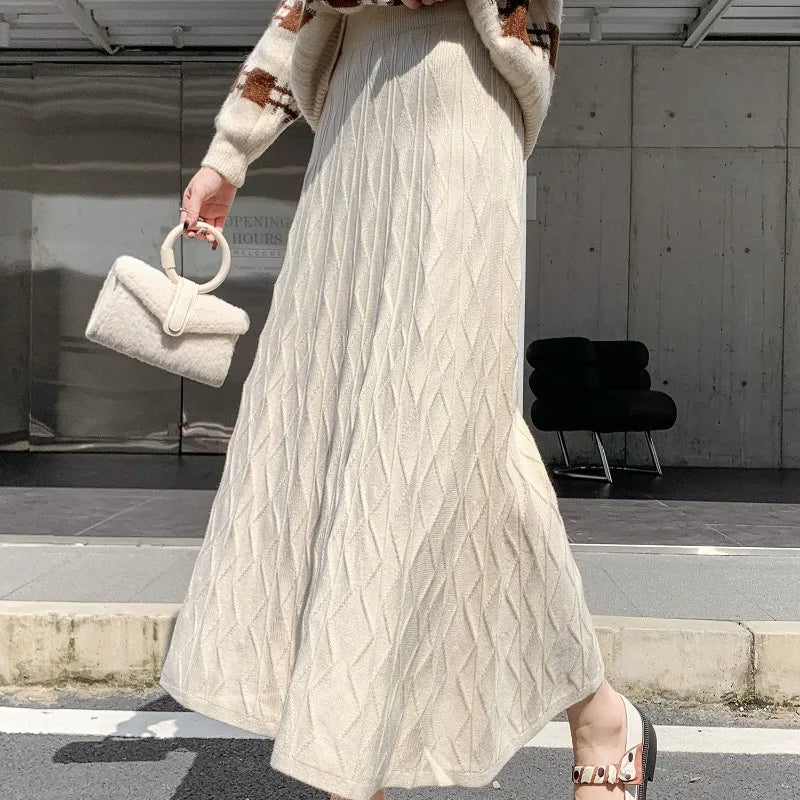 Drooping Elegant A-line High Waist Slim Woolen Chic Comfortable Trendy Long Skirt