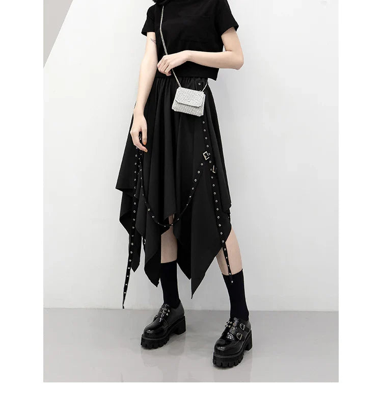 Long Weave Irregular Street Dark Tie Wind Y2k Buckle Skirt