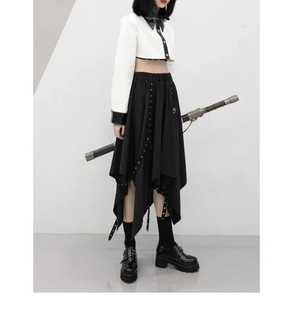 Long Weave Irregular Street Dark Tie Wind Y2k Buckle Skirt