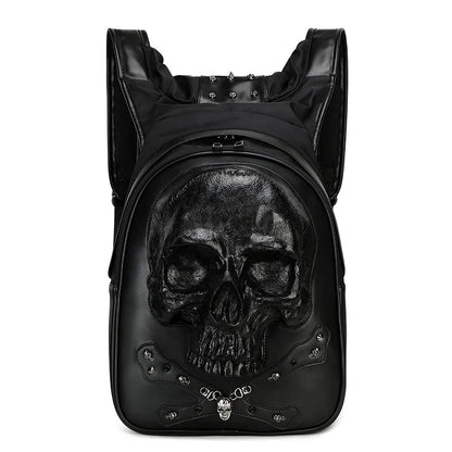 3D Backpack Leather Skull Travel Rock Rivets Embossed Laptop Gothic Punk Bag