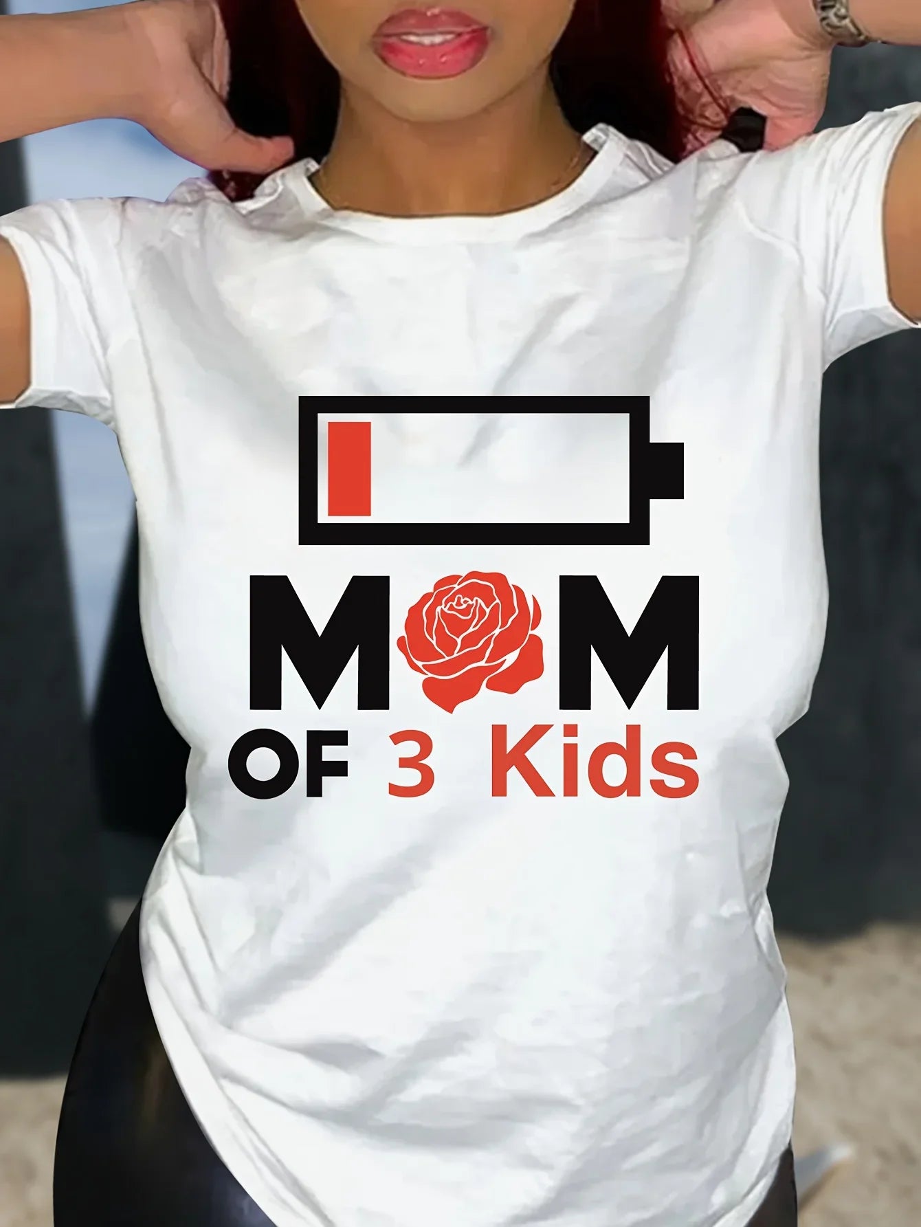 Mom Of 3 Kids Print Short Sleeve Crew Neck Casual Top For Summer & Spring Women's T-shirt