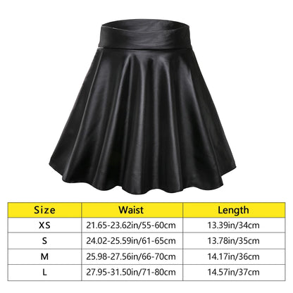 Elastic High Waist Faux Leather Skater Trendy Comfortable Stylish Chic Mini Skirt