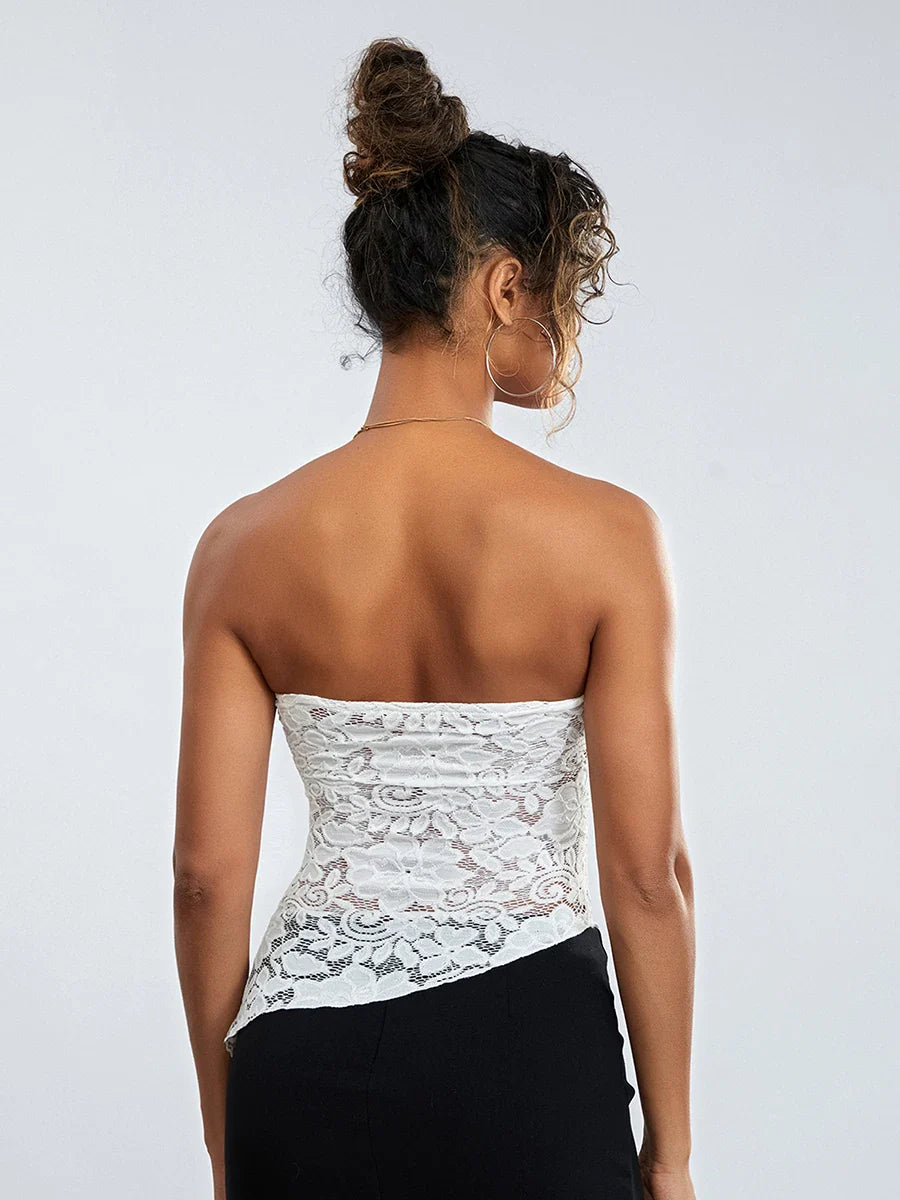 Strapless Y2K Floral Embroidery Sleeveless Sexy Backless Crop Lace Top