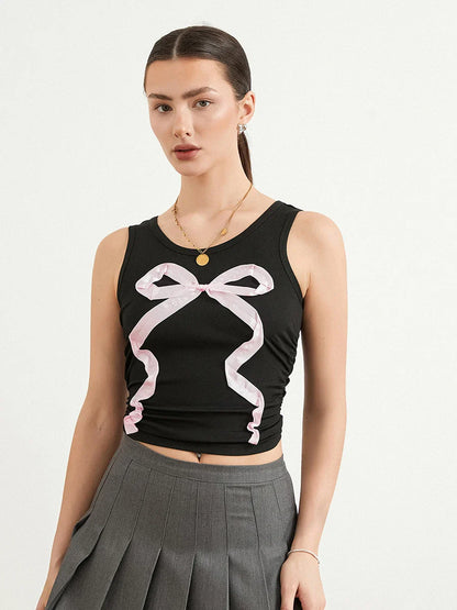 Cute Sleeveless Slim Fit Crew Neck Crop Y2K Top