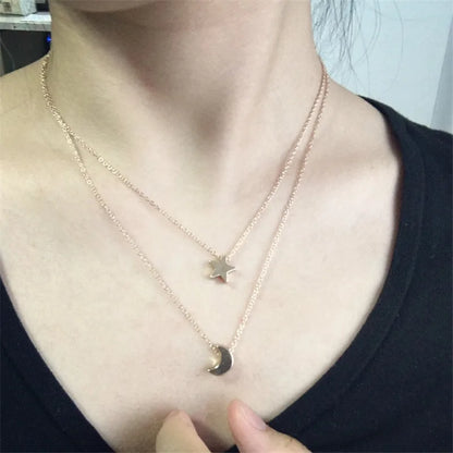 Collier Pendant Hot Women Two Layered For Punk Statement Chain Moon Clavicle Simple Jewelry Star Necklace