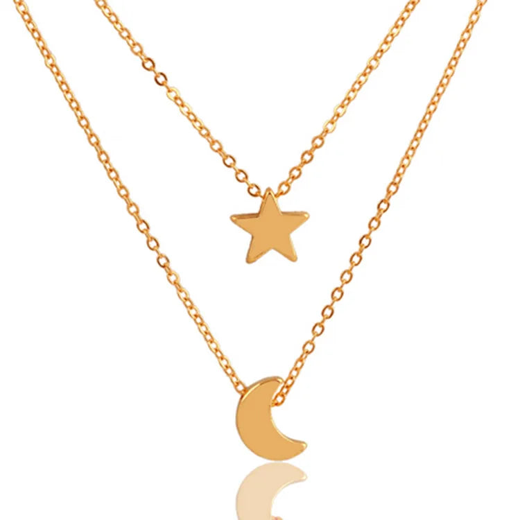 Collier Pendant Hot Women Two Layered For Punk Statement Chain Moon Clavicle Simple Jewelry Star Necklace