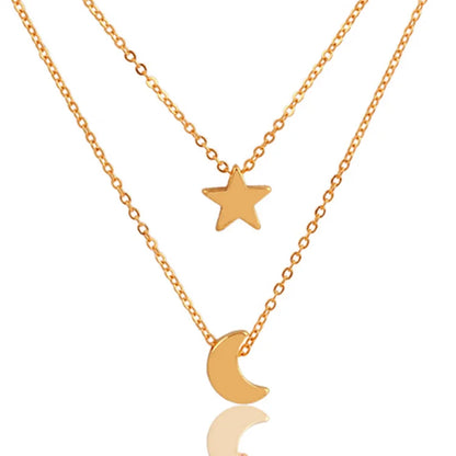 Collier Pendant Hot Women Two Layered For Punk Statement Chain Moon Clavicle Simple Jewelry Star Necklace