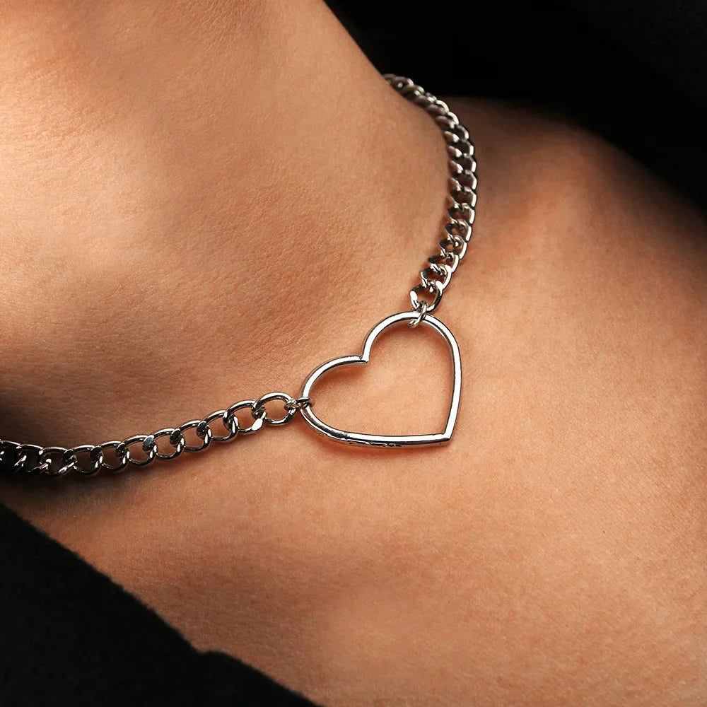 Hollow Heart Women Statement Dainty Pendant Necklake